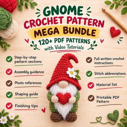 Gnome Crochet Pattern Mega Bundle, + 120 PDF Patterns with Video Tutorials (Digital Download)