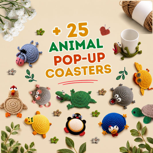 25+ Animal Pop-Up Coaster Crochet Patterns | Amigurumi Mug Rugs (PDF Bundle)