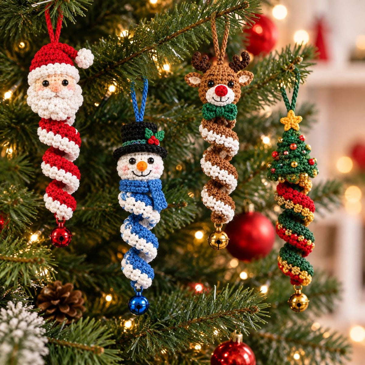 Christmas Crochet Pattern Bundle 30 in 1 PDF, Santa Snowman Reindeer Elf Penguin Wind Spinner Spiral Ornaments, Amigurumi Holiday Decor
